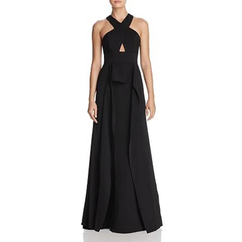 BCBGMAXAZRIA Black Bryleigh Cross Cut-Out Maxi Racerback Formal Dress